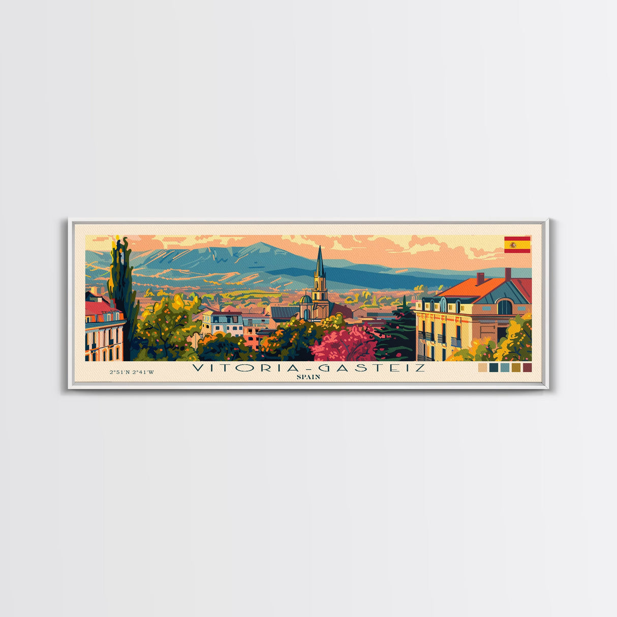 Vitoria Gasteiz Spain Travel Art, City Art, Framed Canvas Print or Metal Wall Art, Europe Travel Poster, Panoramic Wall Art, Extra Wide Wall Art