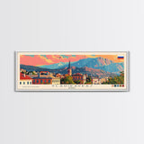 Vladikavkaz Russia Panoramic Travel Poster, Framed Canvas Print or Metal Wall Art, Travel Art, Home Decor, Panoramic Painting, Midcentury Art