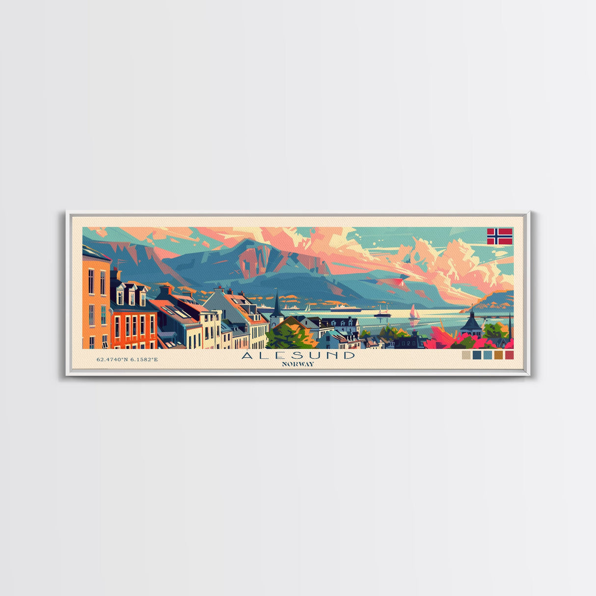 Ålesund Norway Wall Art, Panoramic Travel Poster, Panoramic Framed Canvas Print, City Wall Art, Wall Hanging Home Decor, Travel Art