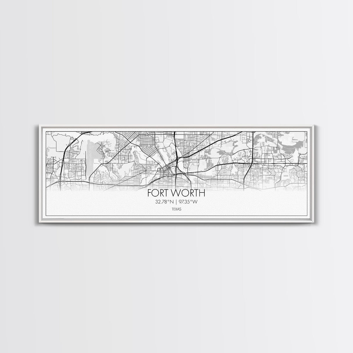 Panoramic Fort Worth City Map, Texas Art, Map Print, Minimalist Wall Art, Canvas Art, Housewarming Gift, Street Map Art, Closing Gift