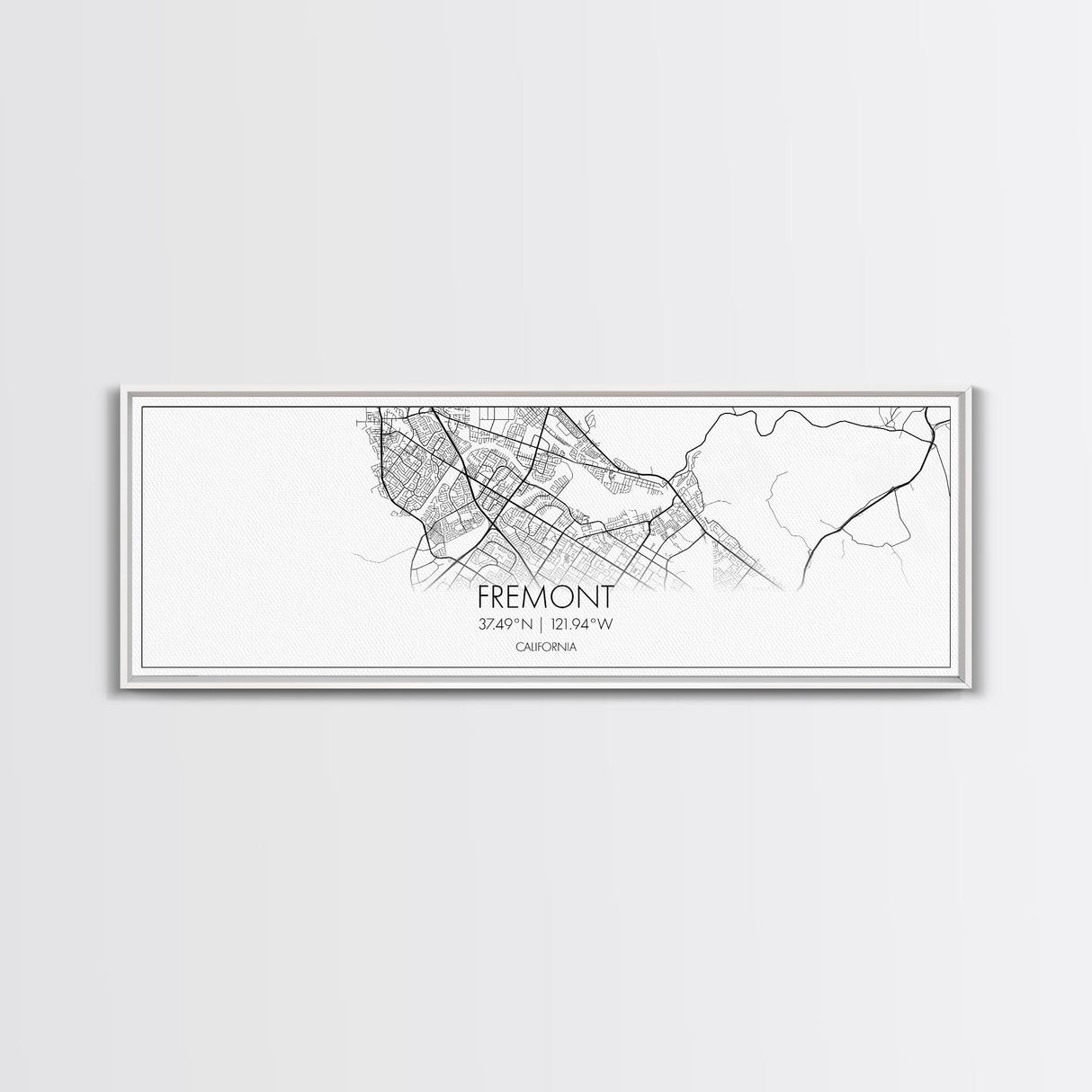 Panoramic Fremont City Map, California Art, Map Print, Minimalist Wall Art, Canvas Art, Housewarming Gift, Street Map Art, Closing Gift