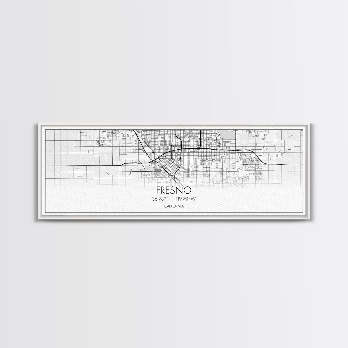 Panoramic Fresno City Map, California Art, Map Print, Minimalist Wall Art, Canvas Art, Housewarming Gift, Street Map Art, Closing Gift