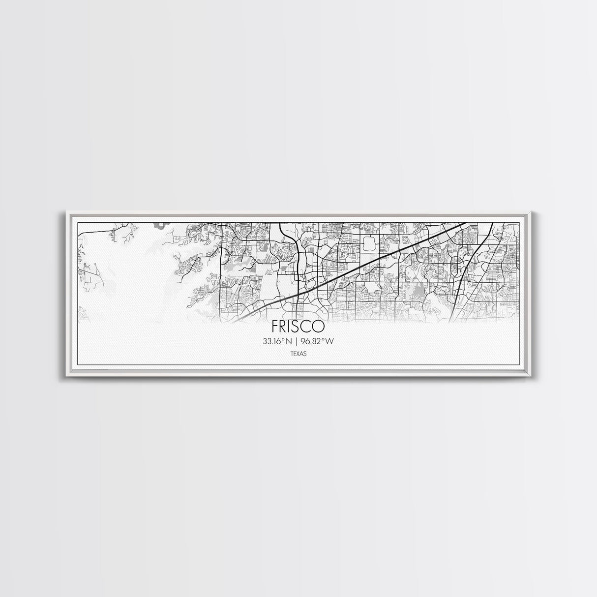 Panoramic Frisco City Map, Texas Art, Map Print, Minimalist Wall Art, Canvas Art, Housewarming Gift, Street Map Art, Closing Gift