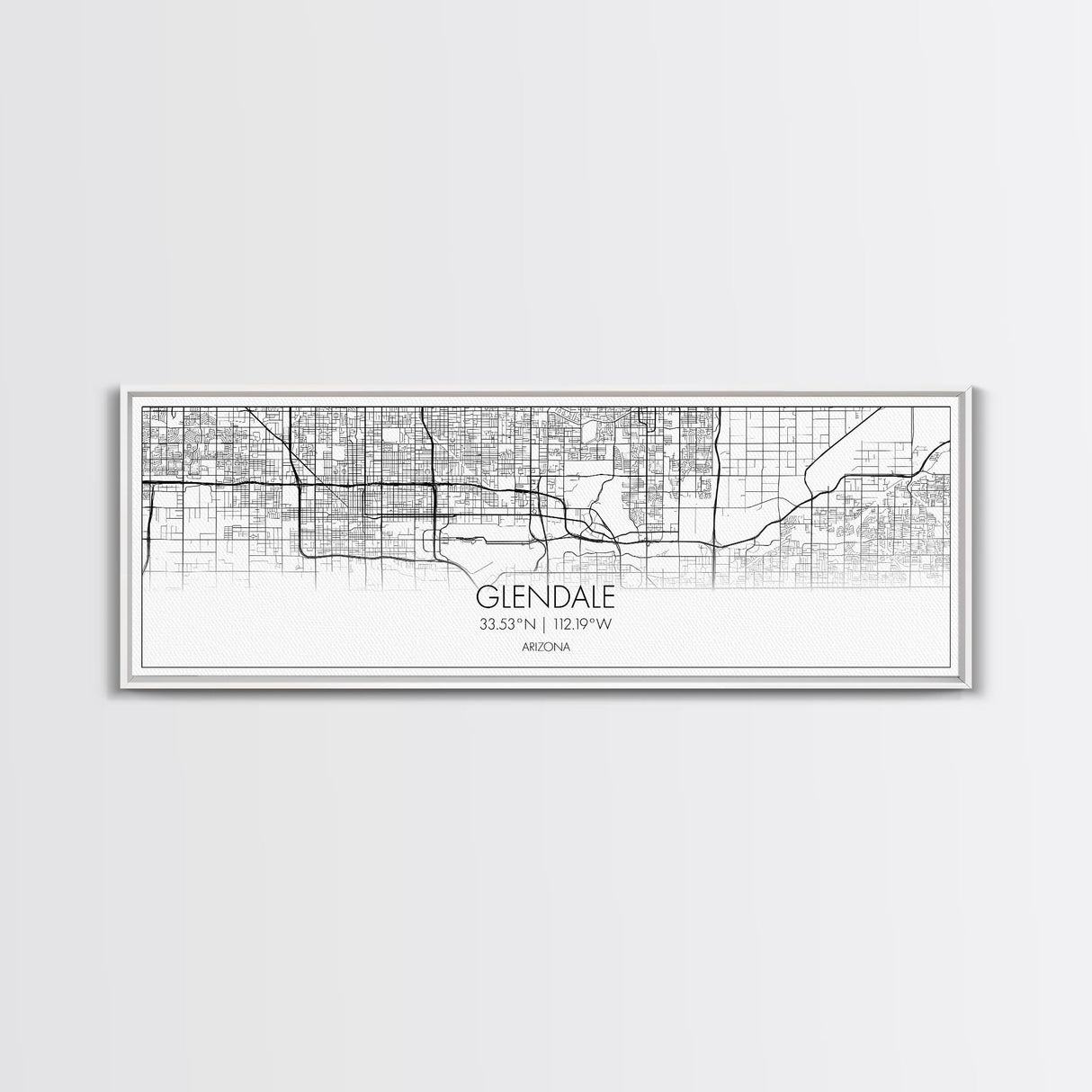 Panoramic Glendale City Map, Arizona Art, Map Print, Minimalist Wall Art, Canvas Art, Housewarming Gift, Street Map Art, Closing Gift