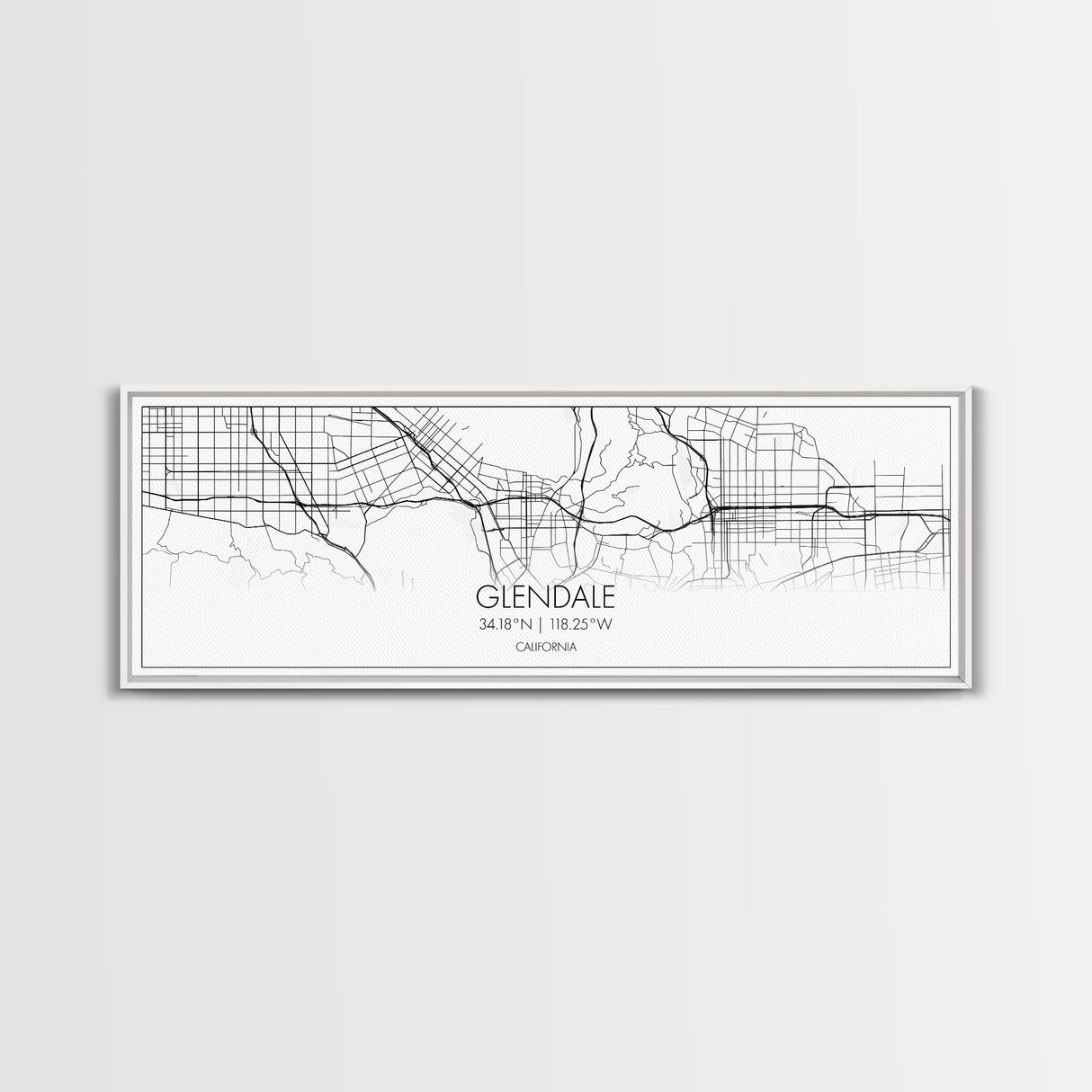 Panoramic Glendale City Map, California Art, Map Print, Minimalist Wall Art, Canvas Art, Housewarming Gift, Street Map Art, Closing Gift