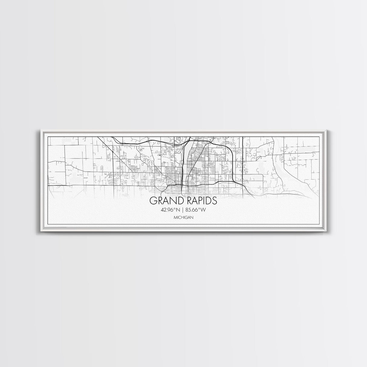 Panoramic Grand Rapids City Map, Michigan Art, Map Print, Minimalist Wall Art, Canvas Art, Housewarming Gift, Street Map Art, Closing Gift