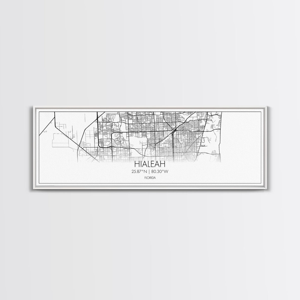 Panoramic Hialeah City Map, Florida Art, Map Print, Minimalist Wall Art, Canvas Art, Housewarming Gift, Street Map Art, Closing Gift