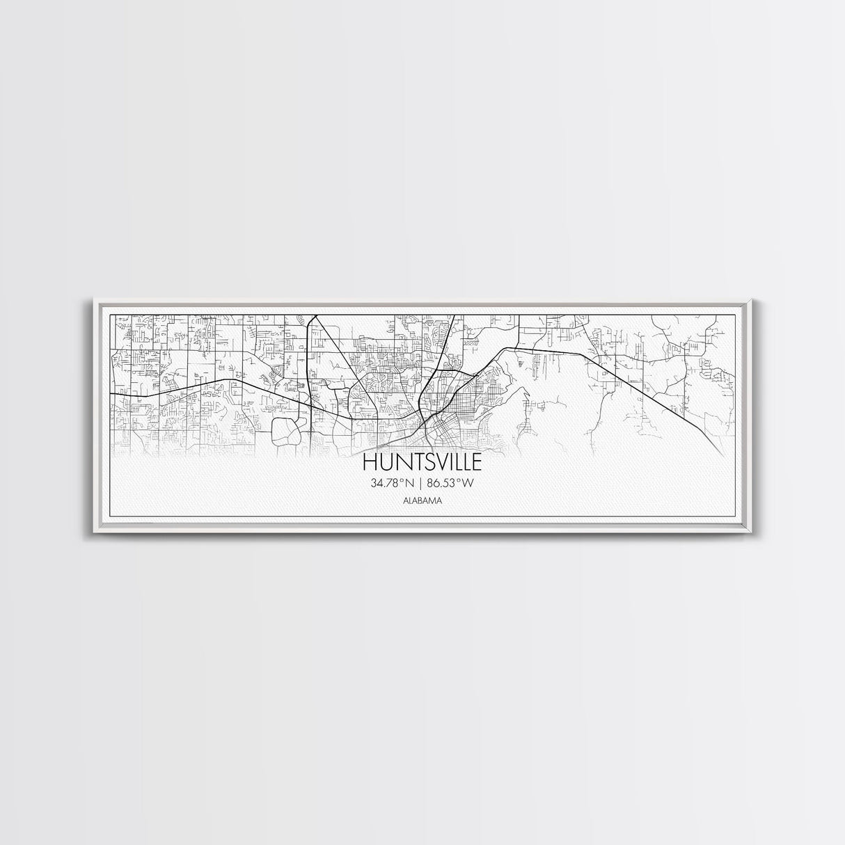 Panoramic Huntsville City Map, Alabama Art, Map Print, Minimalist Wall Art, Canvas Art, Housewarming Gift, Street Map Art, Closing Gift