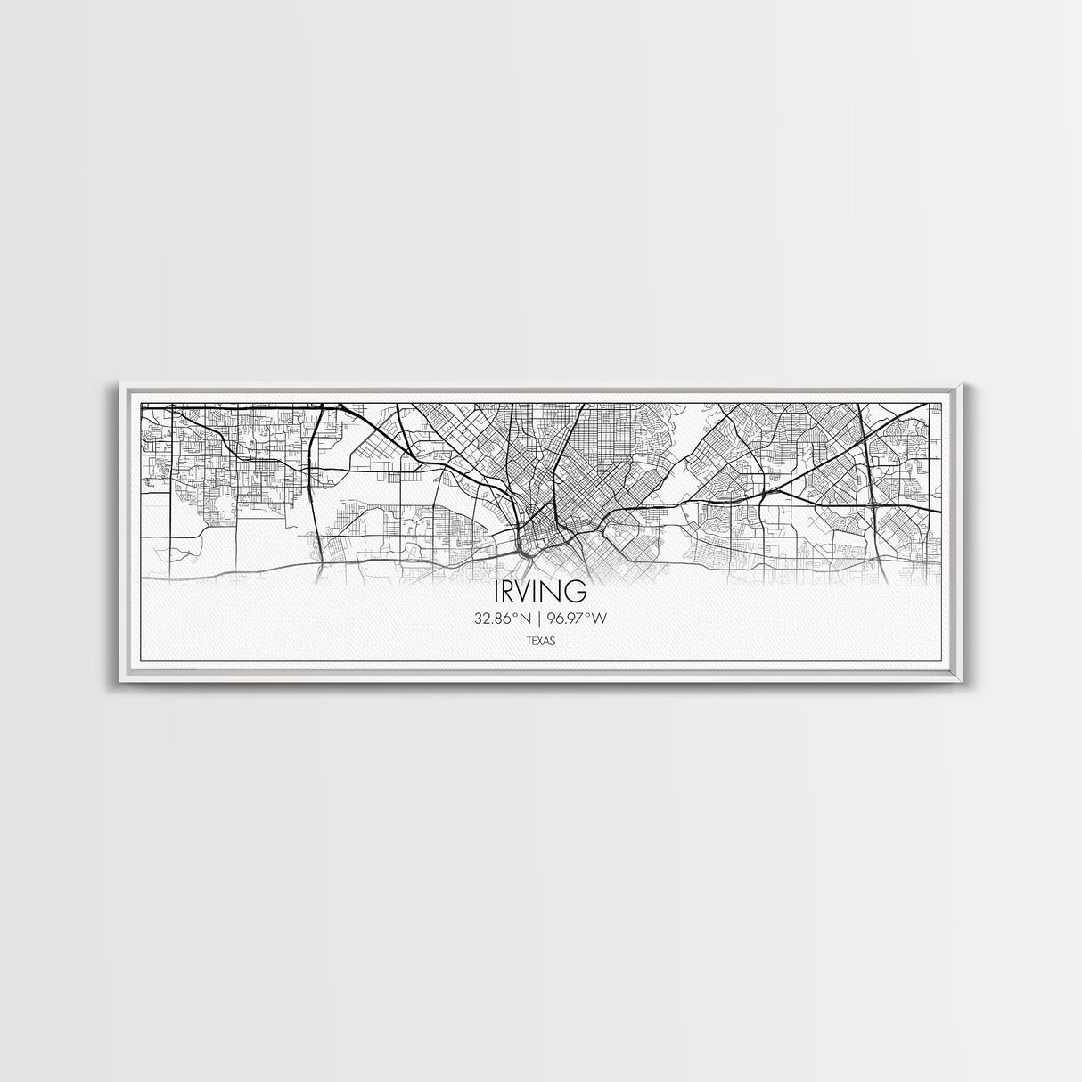 Panoramic Irving City Map, Texas Art, Map Print, Minimalist Wall Art, Canvas Art, Housewarming Gift, Street Map Art, Closing Gift