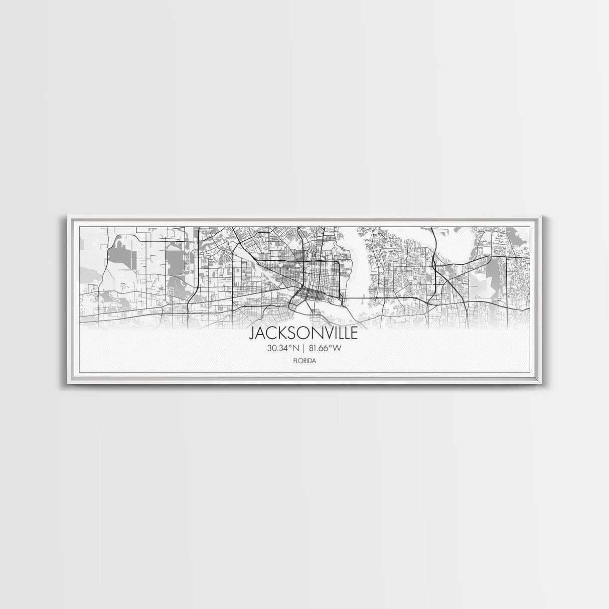 Panoramic Jacksonville City Map, Florida Art, Map Print, Minimalist Wall Art, Canvas Art, Housewarming Gift, Street Map Art, Closing Gift