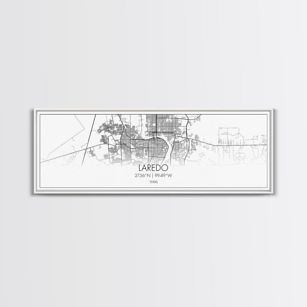 Panoramic Laredo City Map, Texas Art, Map Print, Minimalist Wall Art, Canvas Art, Housewarming Gift, Street Map Art, Closing Gift