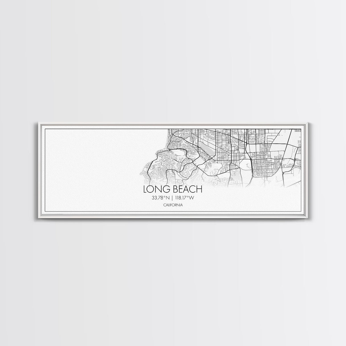 Panoramic Long Beach City Map, California Art, Map Print, Minimalist Wall Art, Canvas Art, Housewarming Gift, Street Map Art, Closing Gift