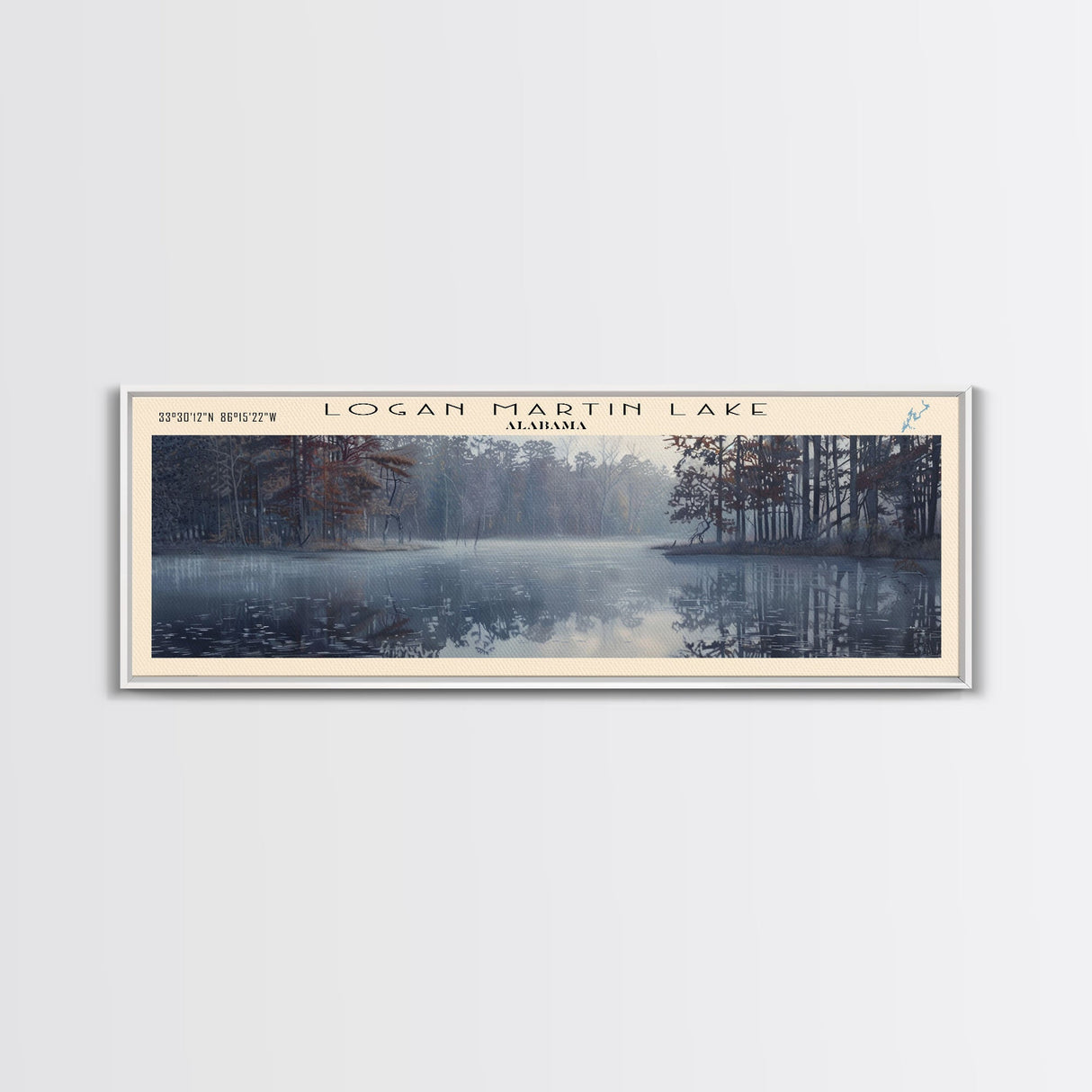 Logan Martin Lake Framed Canvas Print, Lake House Decor, Panoramic Wall Art, Travel Poster, Scenic Landscape Painting, Rustic Art