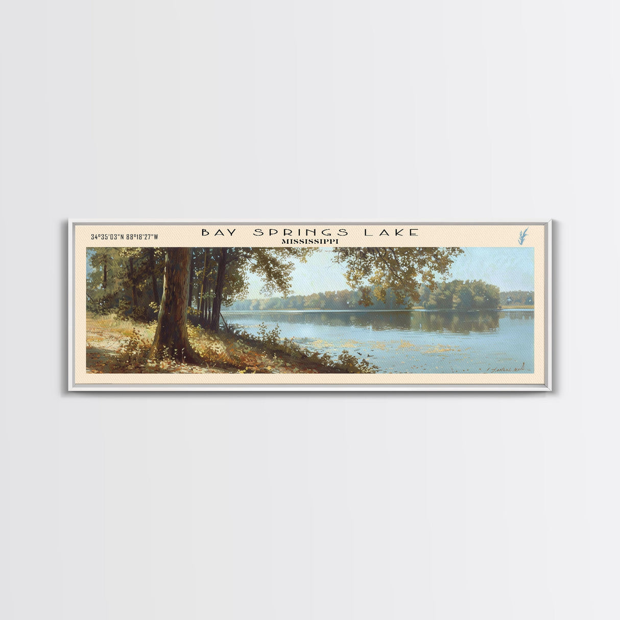 Bay Springs Lake Mississippi Framed Canvas Print, Panoramic Lake House Art, Scenic Painting, Travel Poster, Modern Decor, Nature Scene