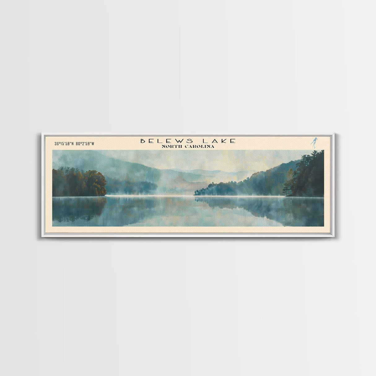 Belews Lake North Carolina Panoramic Framed Canvas Print, Lake House Decor, Scenic View, Travel Poster, Minimalist Art, Home Decor