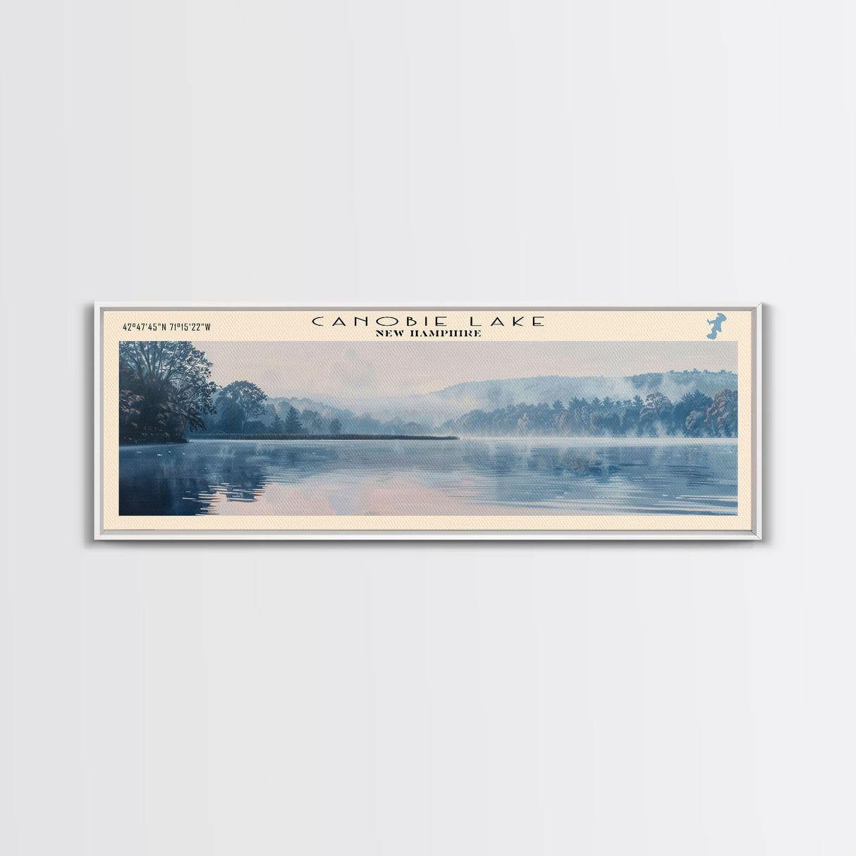 Canobie Lake New Hampshire Framed Canvas Print, Panoramic Lake House Art, Wall Art, Travel Poster, Modern Lake Painting, Nature Art