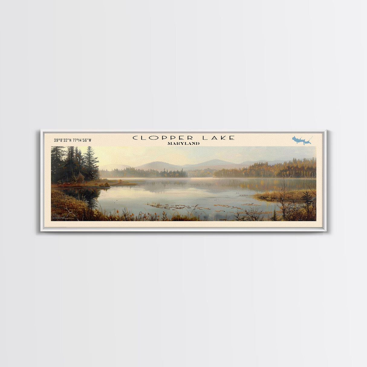 Cobbosseecontee Lake Maine Framed Canvas Print, Panoramic Lake House Decor, Wide Wall Art, Travel Poster, Rustic Lake Painting, Nature Art