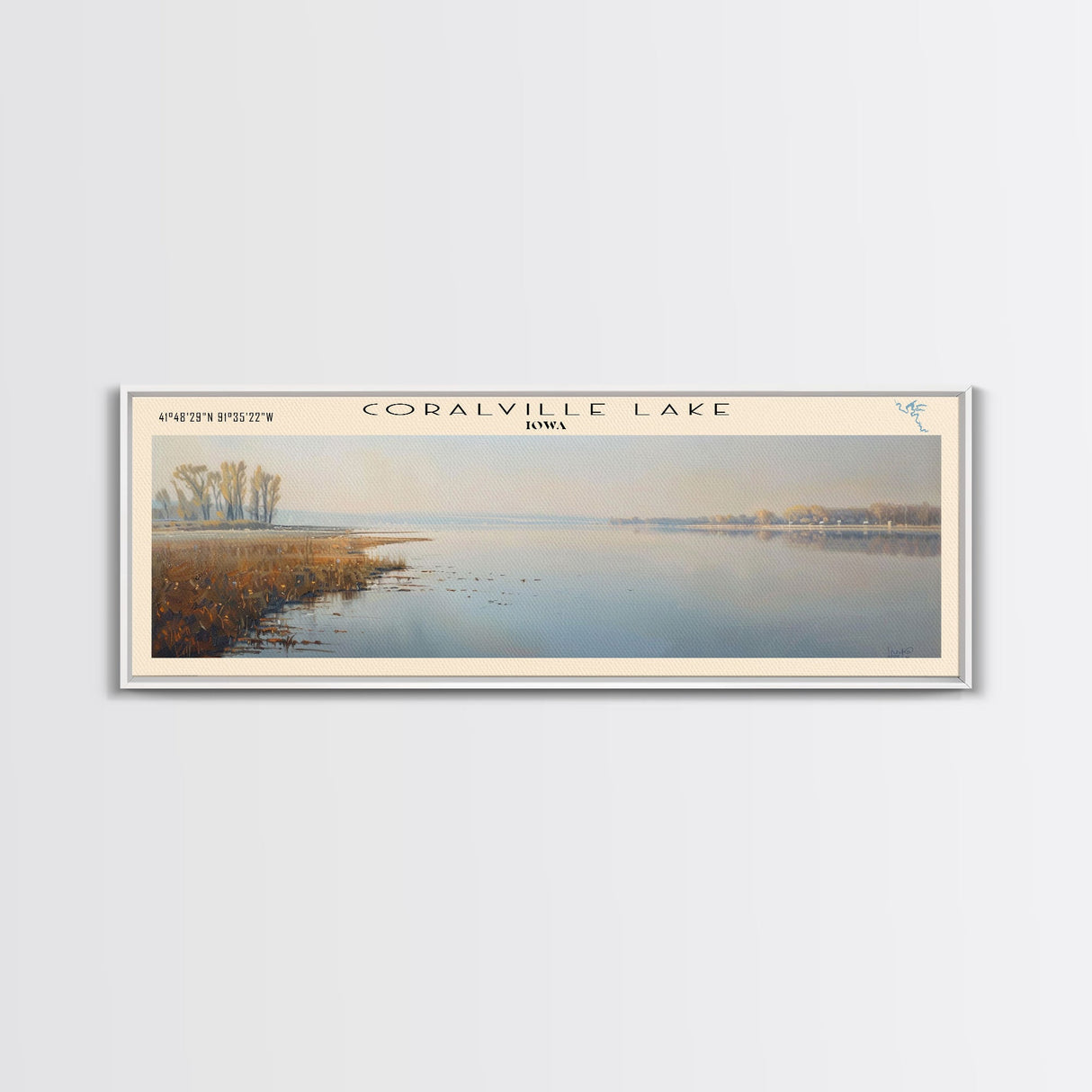 Conway Lake New Hampshire Framed Canvas Print, Lake House Decor, Panoramic Wide Art, Travel Poster, Rustic Lake Painting, Home Decor