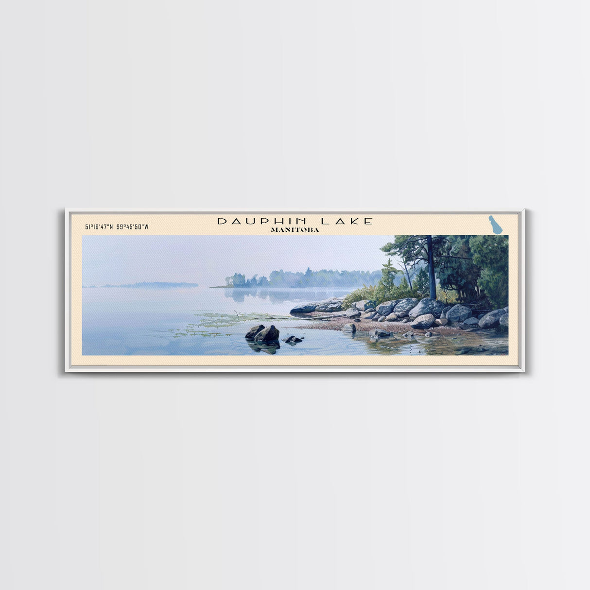 Dallas Lake Indiana Framed Canvas Print, Lake House Decor, Panoramic Wall Art, Travel Poster, Rustic Lake Painting, Home Decor