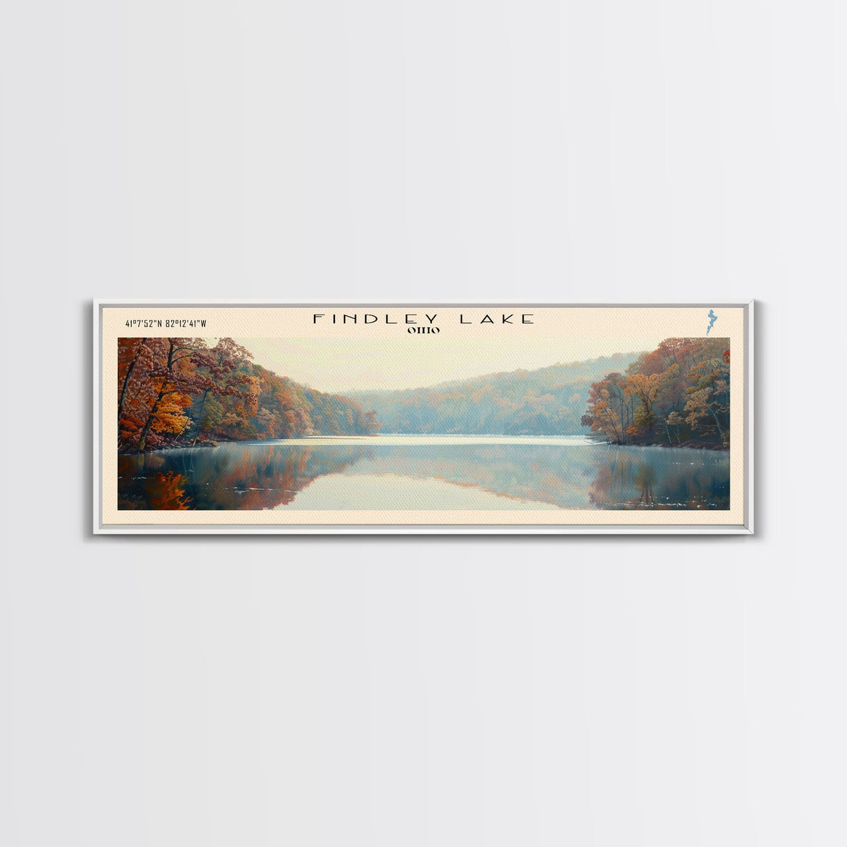 Findley Lake Ohio Framed Canvas Print, Lake House Art, Panoramic Travel Poster, Wall Art, Vibrant Lake Painting, Home Decor