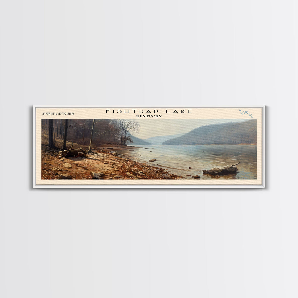 Fishtrap Lake Kentucky Framed Canvas Print, Lake House Art, Panoramic Wall Art, Travel Poster, Serene Lake Painting, Home Decor