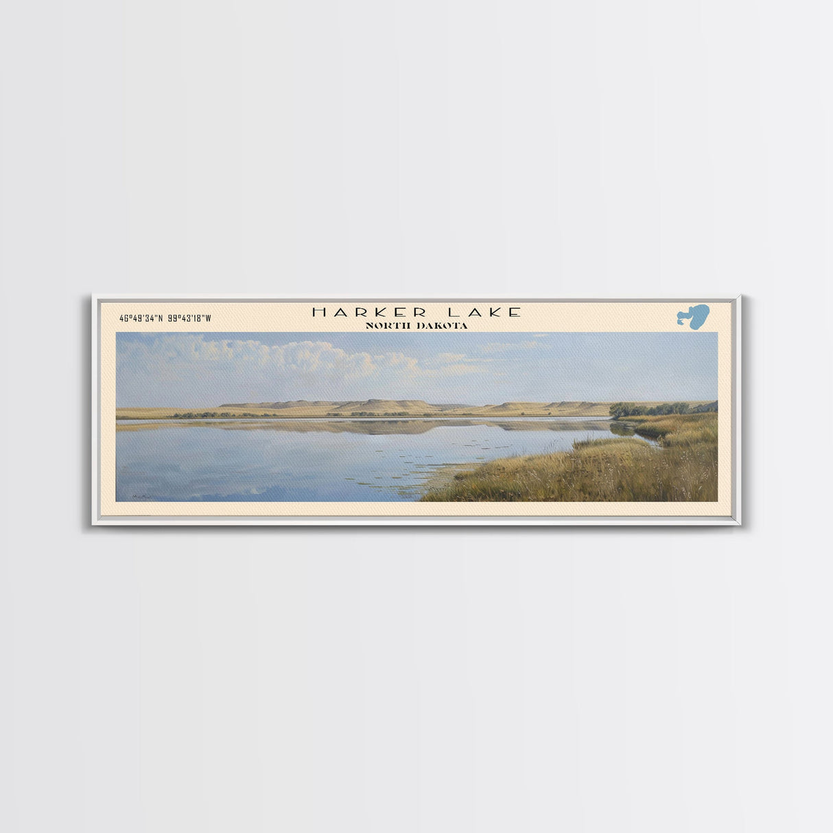 Harker Lake North Dakota Framed Canvas Print, Panoramic Lake House Decor, Wall Art, Travel Poster, Stunning Lake Painting, Nature Art