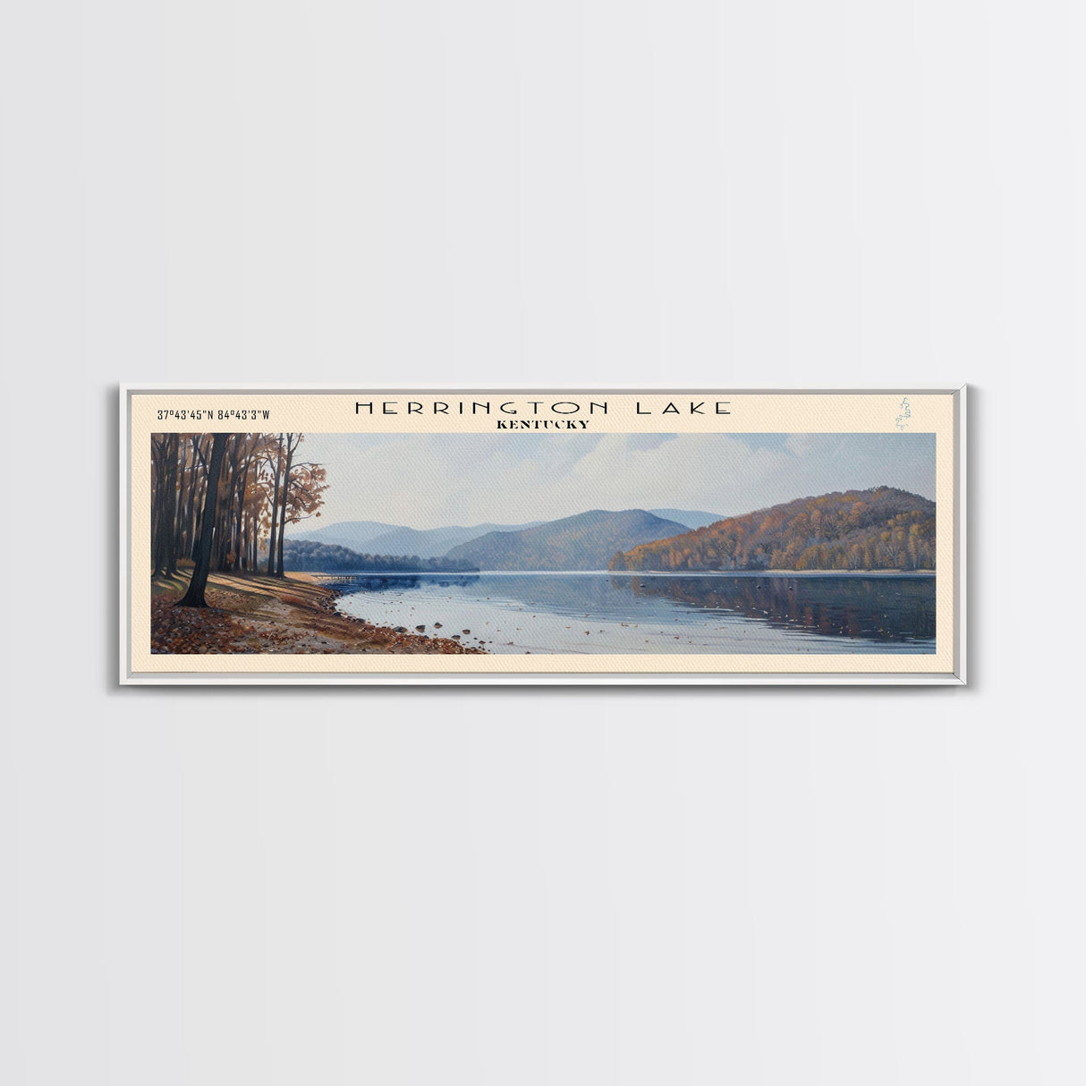 Herrington Lake Kentucky Framed Canvas Print, Panoramic Lake House Decor, Wall Art, Travel Poster, Stunning Lake Painting, Nature Art