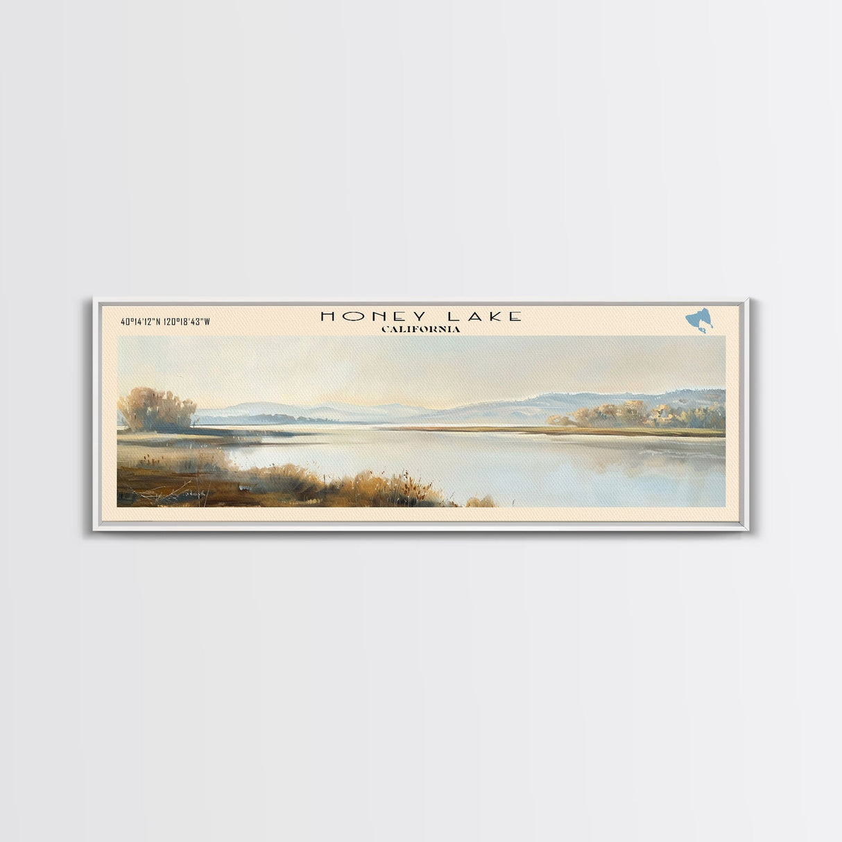 Honey Lake Framed Canvas Print, Lake House Art, Panoramic Travel Poster, Wall Art, Stunning Lake Painting, Home Decor