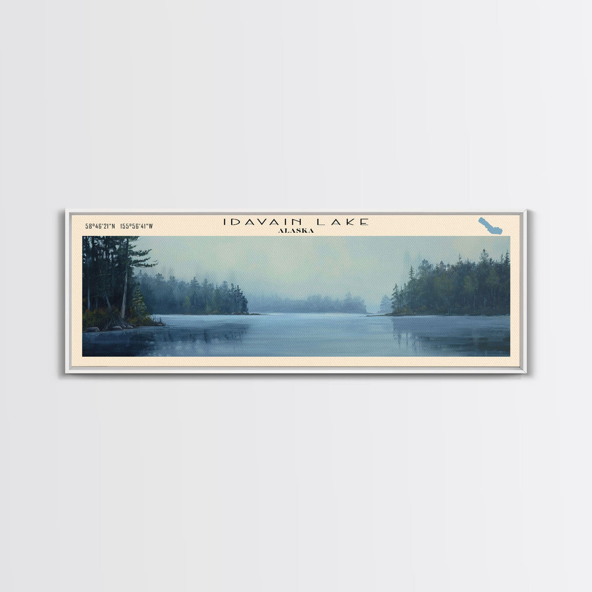 Idavain Lake Framed Canvas Print, Lake House Decor, Panoramic Wall Art, Travel Poster, Captivating Lake Painting, Nature Art