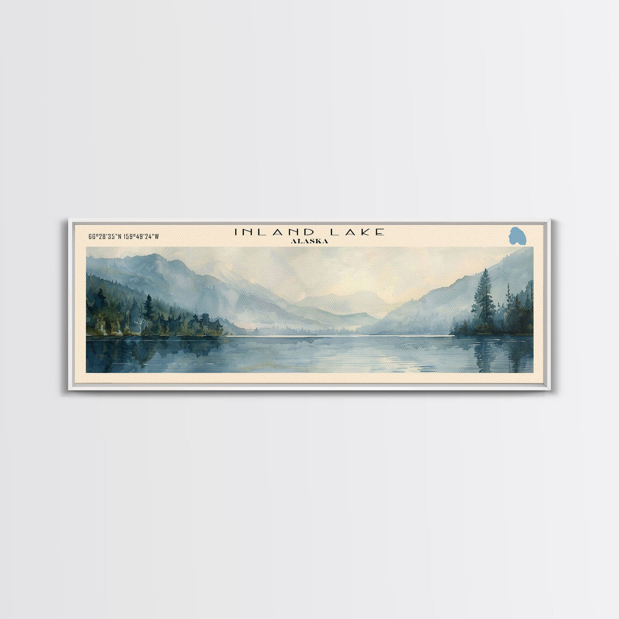 Inland Lake Framed Canvas Print, Lake House Art, Panoramic Wall Art, Travel Poster, Scenic Lake Painting, Nature Art