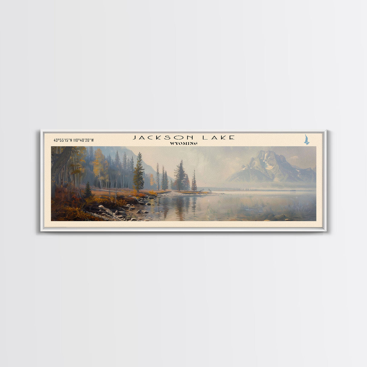 Jackson Lake Framed Canvas Print, Panoramic Lake House Decor, Wall Art, Travel Poster, Captivating Lake Painting, Nature Art