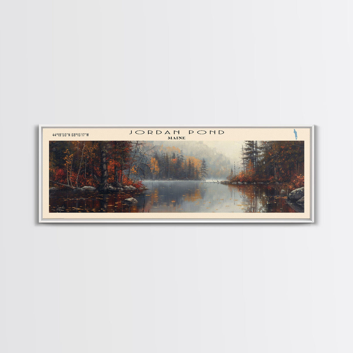 Jordan Pond Maine Framed Canvas Print, Panoramic Lake House Decor, Wall Art, Travel Poster, Scenic Lake Painting, Nature Art