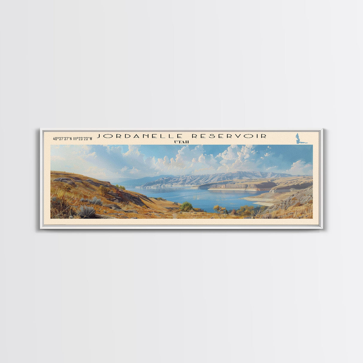 Jordanelle Reservoir Utah Framed Canvas Print, Lake House Art, Panoramic Wall Art, Travel Poster, Serene Lake Painting, Home Decor