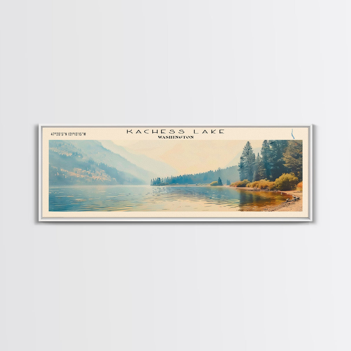 Kachess Lake Washington Framed Canvas Print, Lake House Art, Panoramic Wall Art, Travel Poster, Beautiful Lake Painting, Home Decor