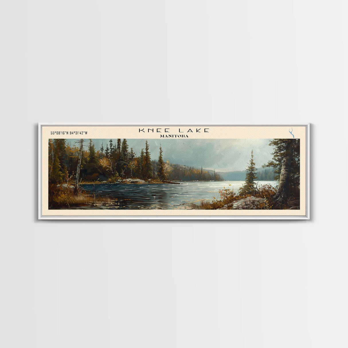 Knee Lake Framed Canvas Print, Panoramic Lake House Decor, Wall Art, Travel Poster, Scenic Lake Painting, Nature Art