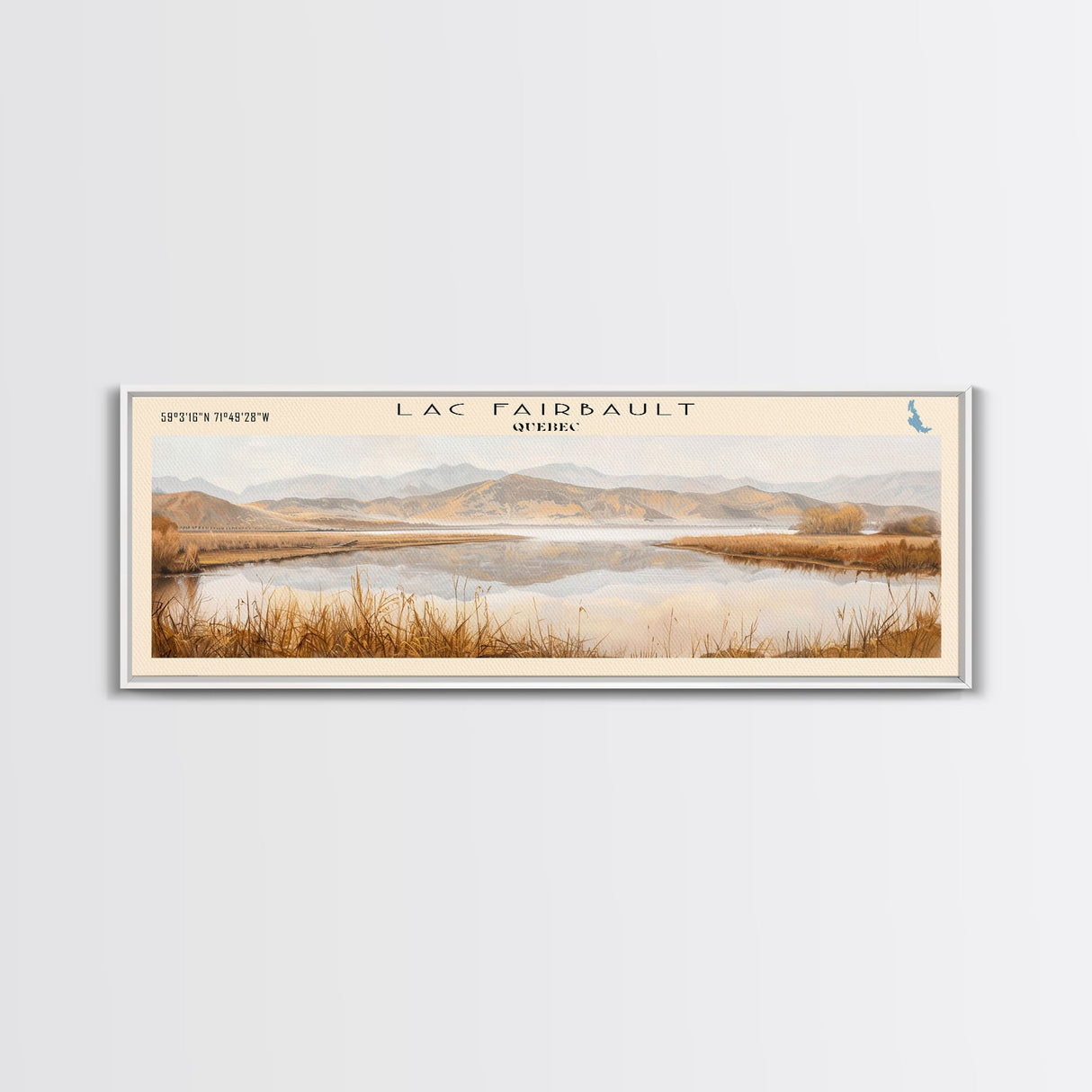 Lac Fairbault Framed Canvas Print, Panoramic Lake House Decor, Wall Art, Travel Poster, Beautiful Lake Painting, Home Decor