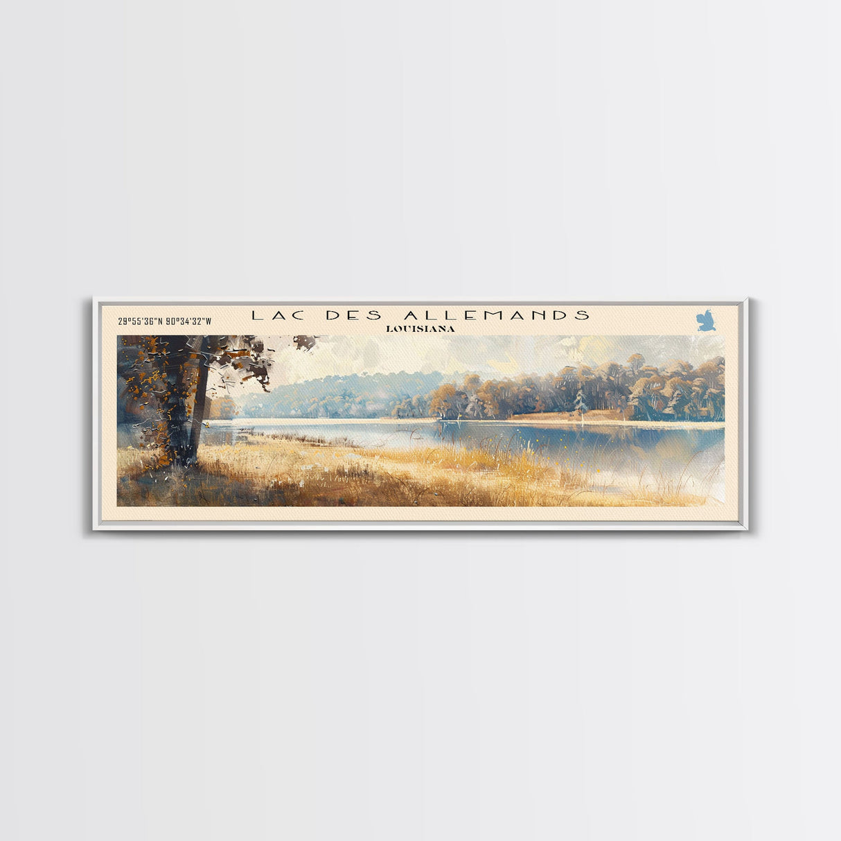 Lac des Allemands Louisiana Framed Canvas Print, Panoramic Lake House Decor, Wall Art, Travel Poster, Captivating Lake Painting, Nature Art