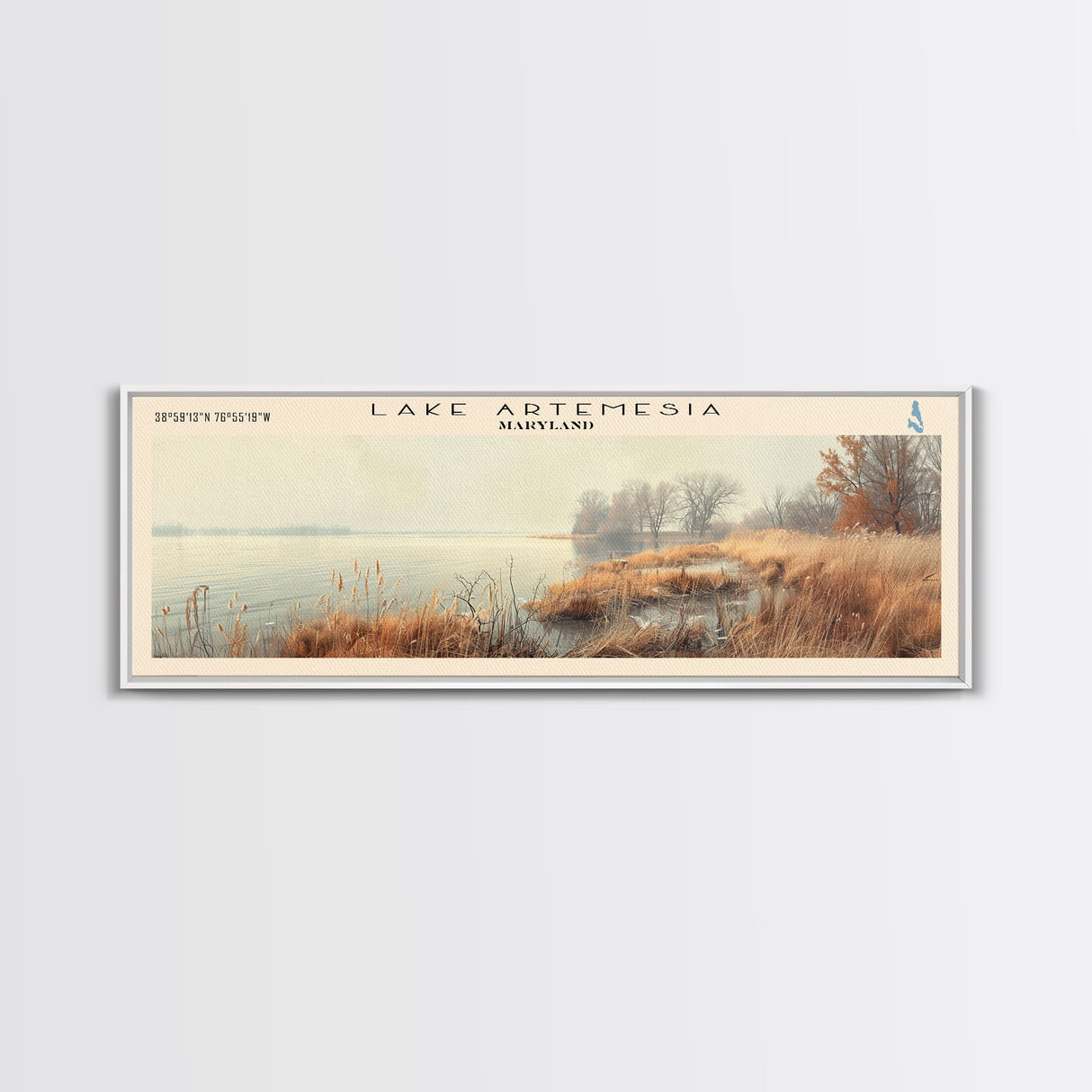 Lake Artemesia Maryland Framed Canvas Print, Lake House Art, Panoramic Wall Art, Travel Poster, Scenic Lake Painting, Home Decor