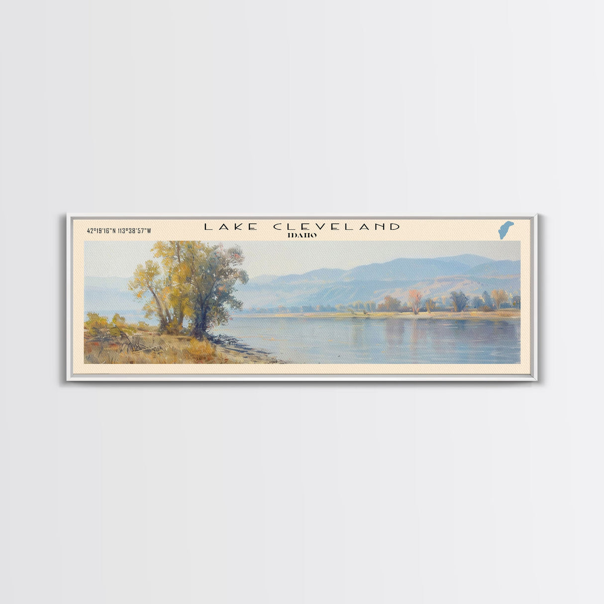 Lake Cleveland Idaho Framed Canvas Print, Lake House Decor, Panoramic Wall Art, Travel Poster, Stunning Lake Painting, Home Art