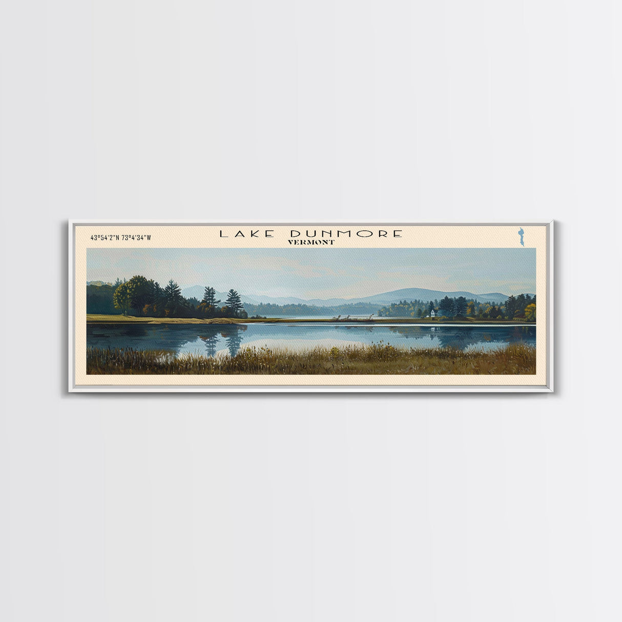 Lake Dunmore Vermont Framed Canvas Print, Lake House Decor, Panoramic Wall Art, Travel Poster, Stunning Landscape Painting, Home Art