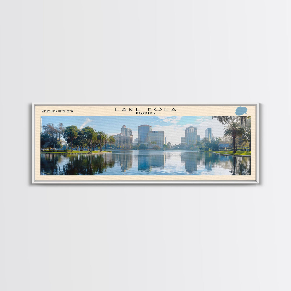 Lake Eola Florida Framed Canvas Print, Lake House Decor, Panoramic Wall Art, Travel Poster, Scenic Lake Painting, Nature Art