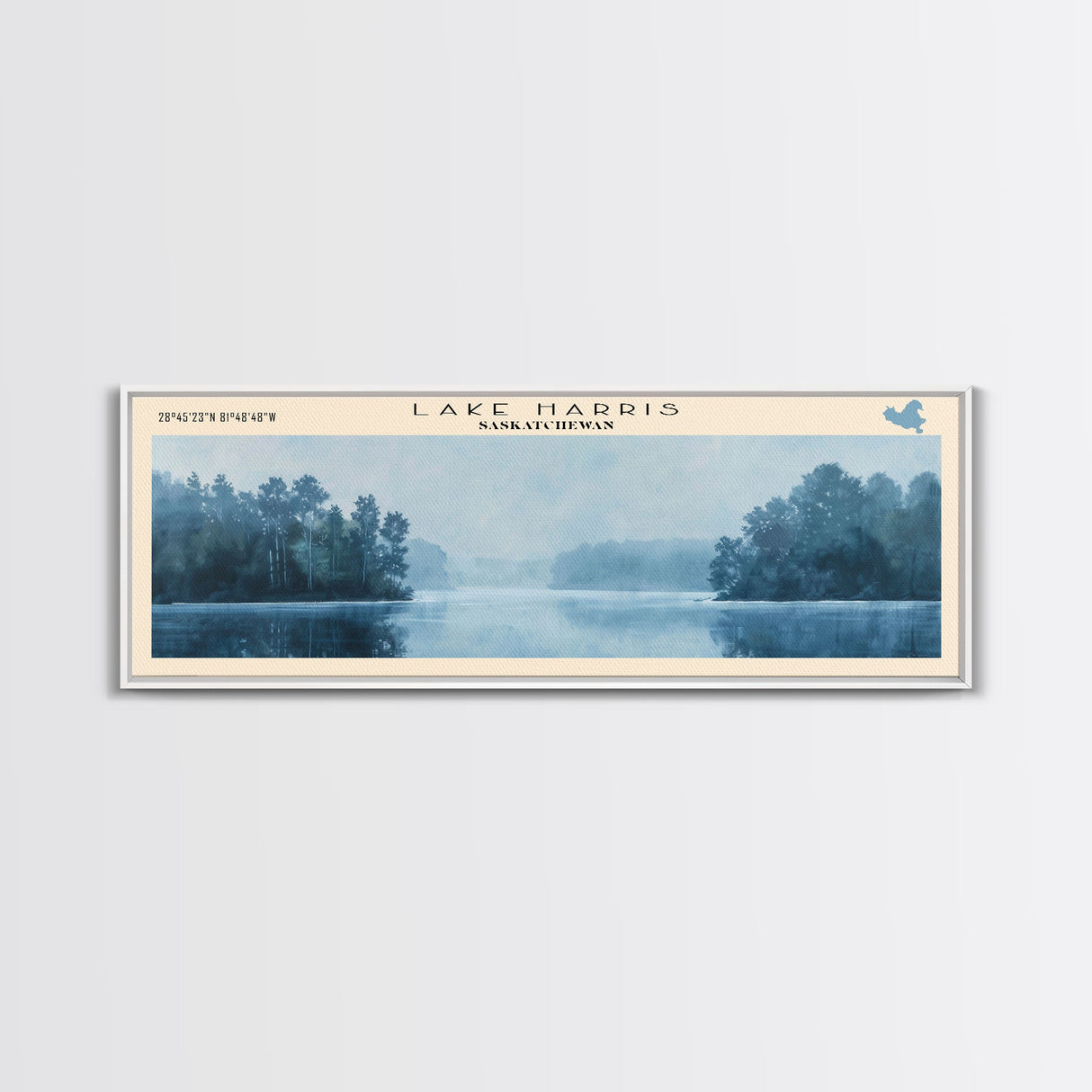 Lake Harris Framed Canvas Print, Lake House Decor, Panoramic Wall Art, Travel Poster, Stunning Lake Painting, Home Art