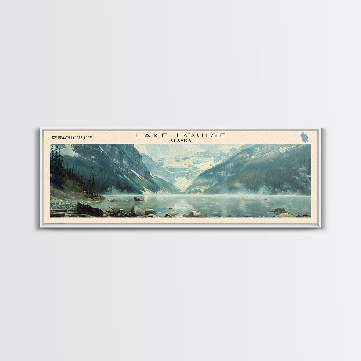 Lake Louise Framed Canvas Print, Lake House Decor, Panoramic Wall Art, Travel Poster, Stunning Mountain Lake Painting, Modern Art