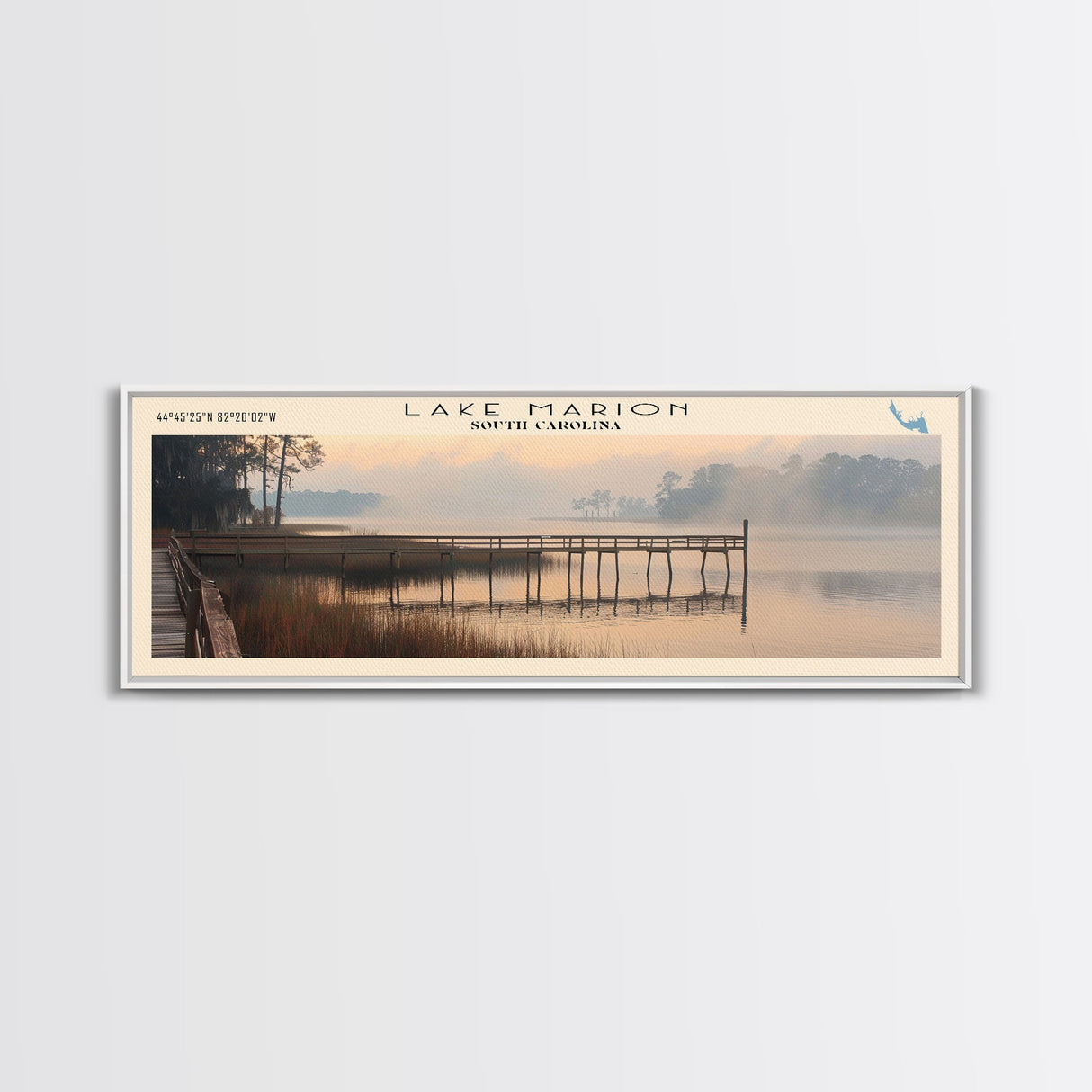 Lake Marion South Carolina Framed Canvas Print, Lake House Decor, Panoramic Wall Art, Travel Poster, Serene Lake Painting, Boho Art