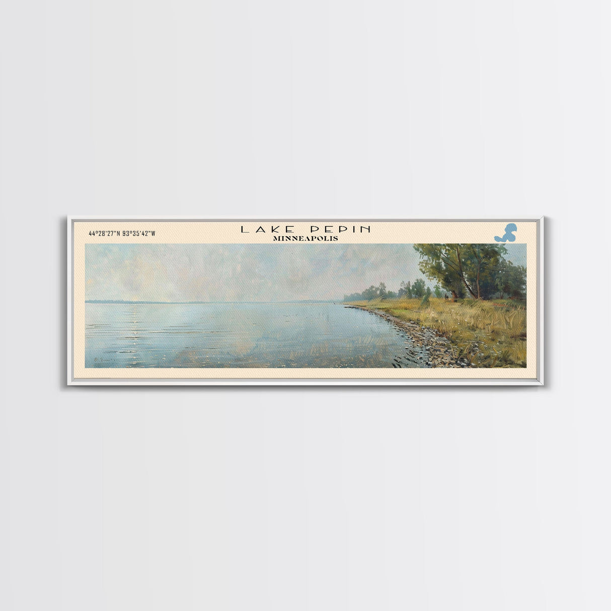 Lake Pepin Minneapolis Framed Canvas Print, Lake House Decor, Panoramic Wall Art, Travel Poster, Stunning Landscape Painting, Contemporary Art