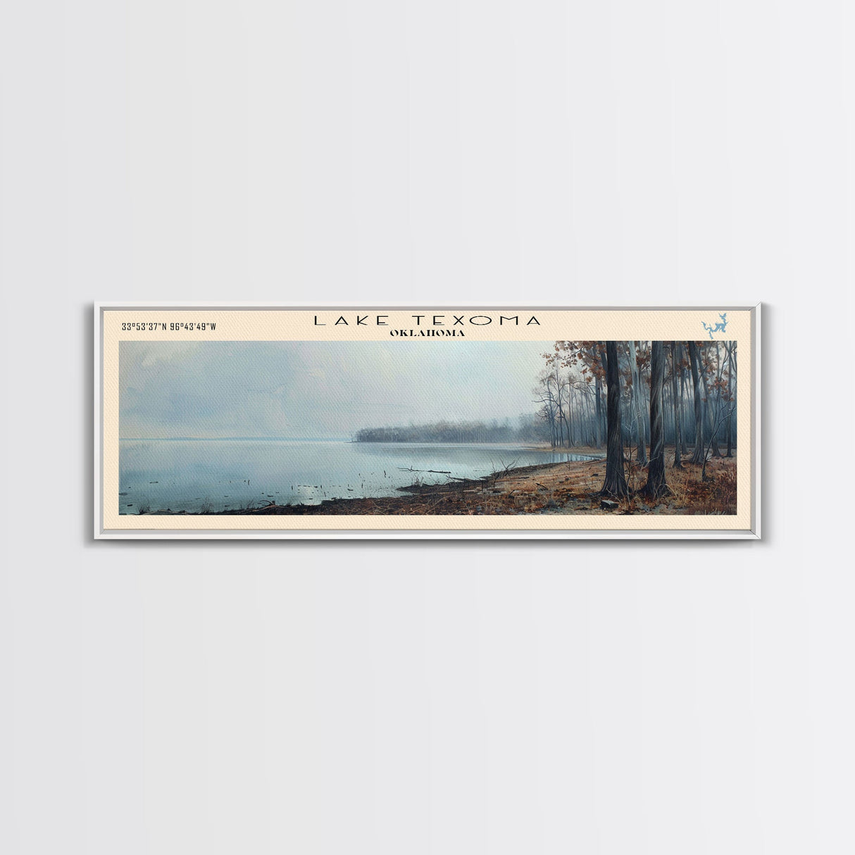 Lake Texoma Oklahoma Framed Canvas Print, Lake House Decor, Panoramic Wall Art, Travel Poster, Beautiful Landscape Painting, Rustic Art