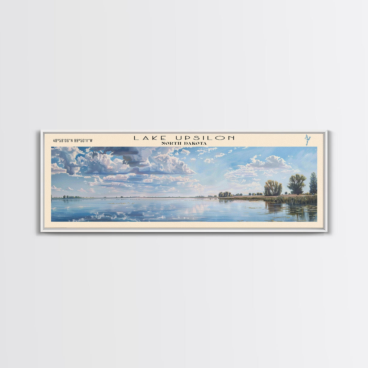 Lake Upsilon North Dakota Framed Canvas Print, Lake House Decor, Panoramic Wall Art, Travel Poster, Beautiful Landscape Painting, Modern Art