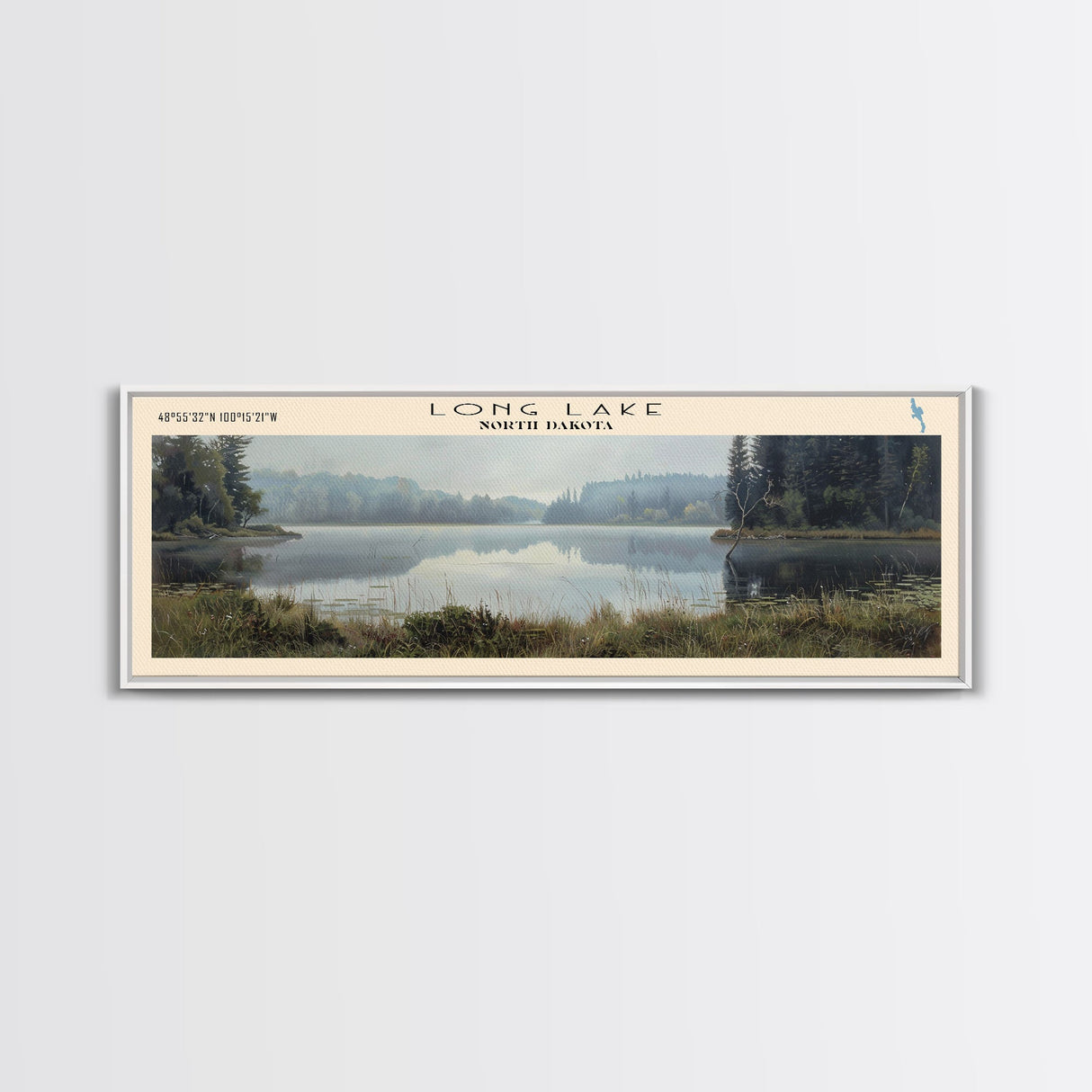 Long Lake North Dakota Framed Canvas Print, Lake House Decor, Panoramic Wall Art, Travel Poster, Landscape Painting, Bedroom Decor