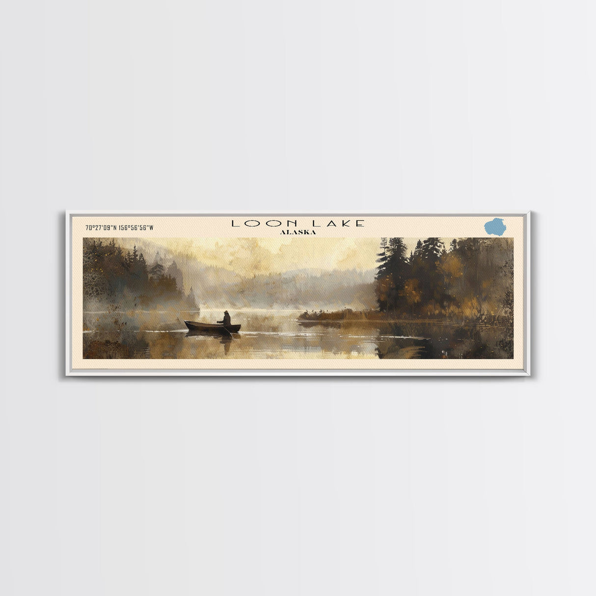 Mark Twain Lake Missouri Framed Canvas Print, Lake House Decor, Panoramic Wall Art, Travel Poster, Landscape Painting, Bedroom Decor