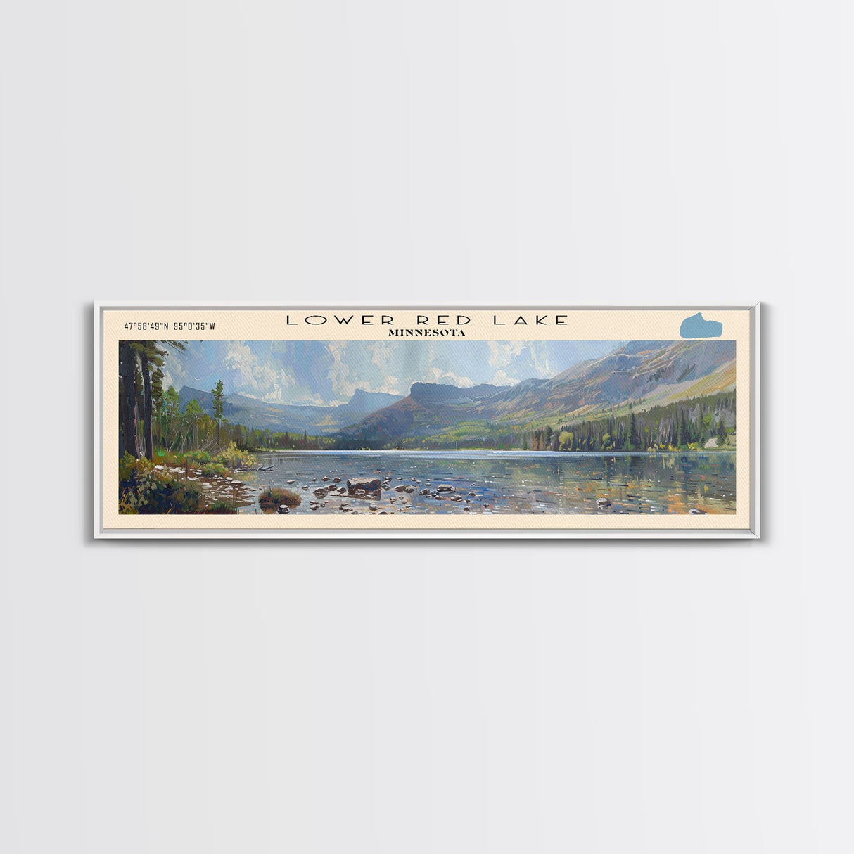 Lower Red Lake Framed Canvas Print, Lake House Decor, Panoramic Wall Art, Travel Poster, Beautiful Landscape Painting, Living Room Decor